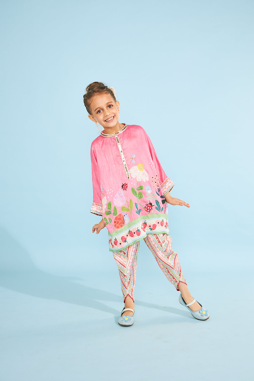 Strawberry Girls Embellished Tunic With Trousers (2 Pc Set)