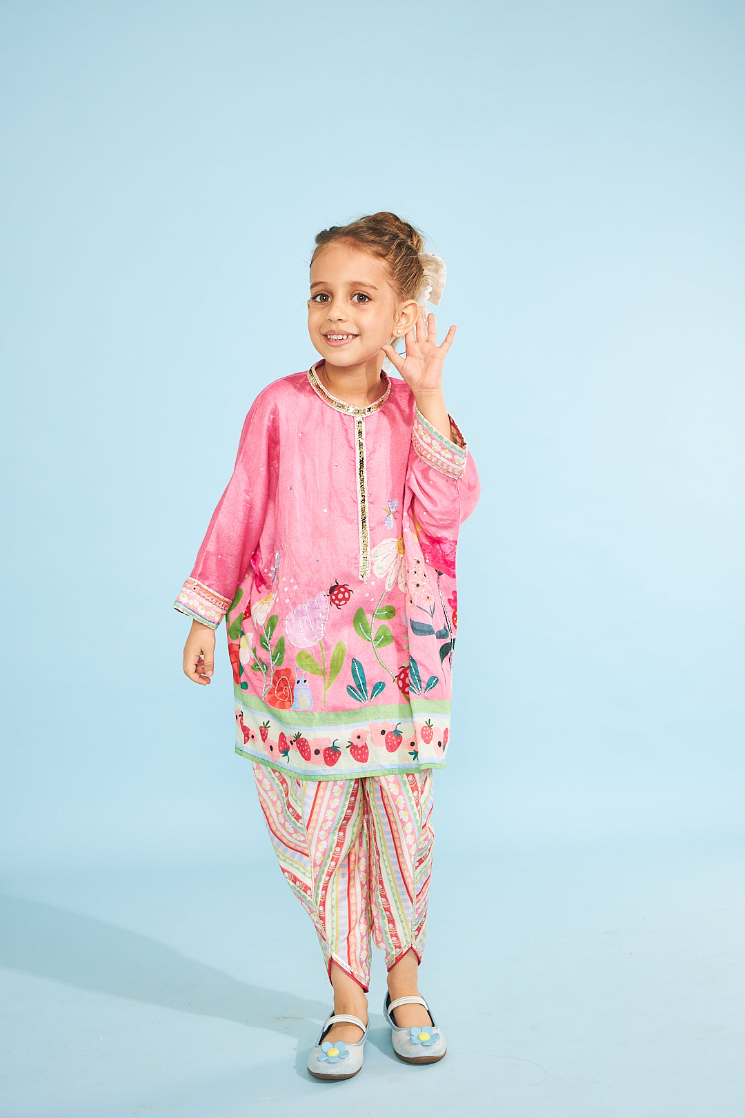 Strawberry Girls Embellished Tunic With Trousers (2 Pc Set)