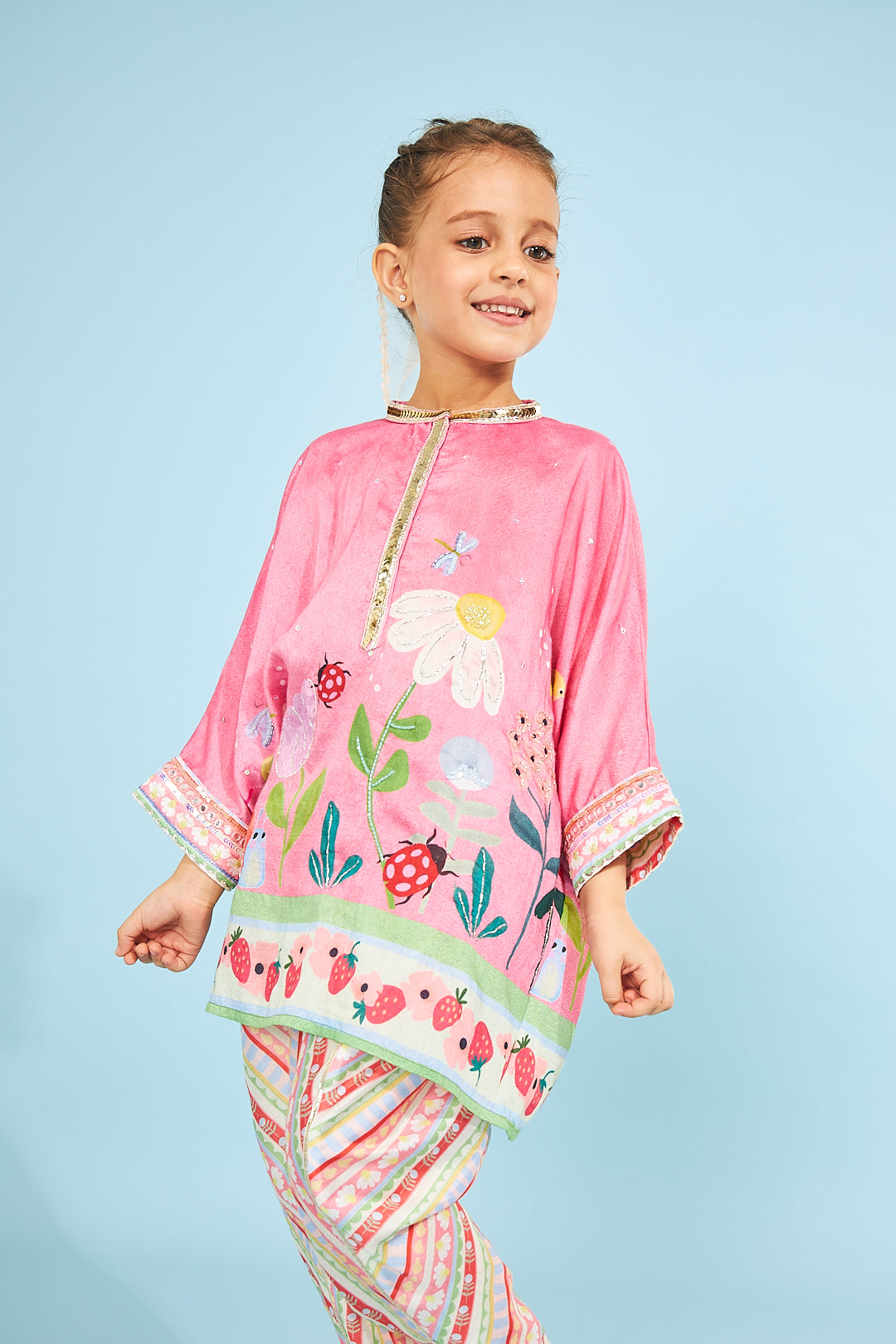 Strawberry Girls Embellished Tunic With Trousers (2 Pc Set)