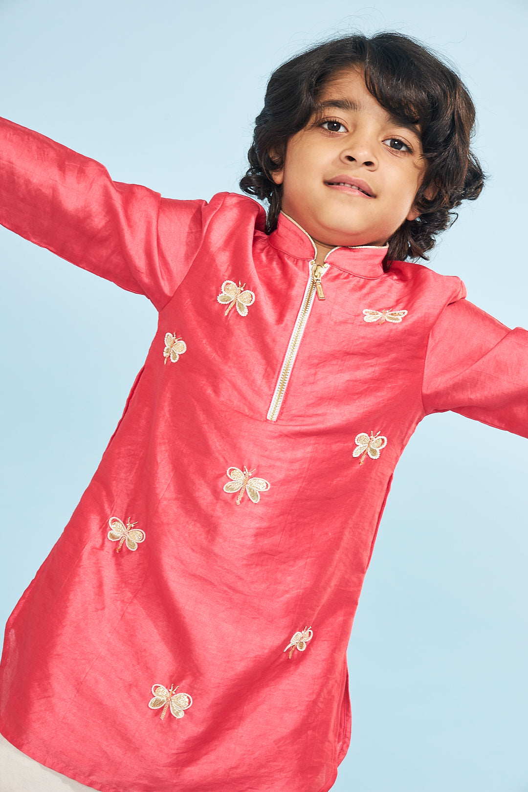 Cherry Red Boys Dragonfly Kurta With Trouser ( 2 pc set)