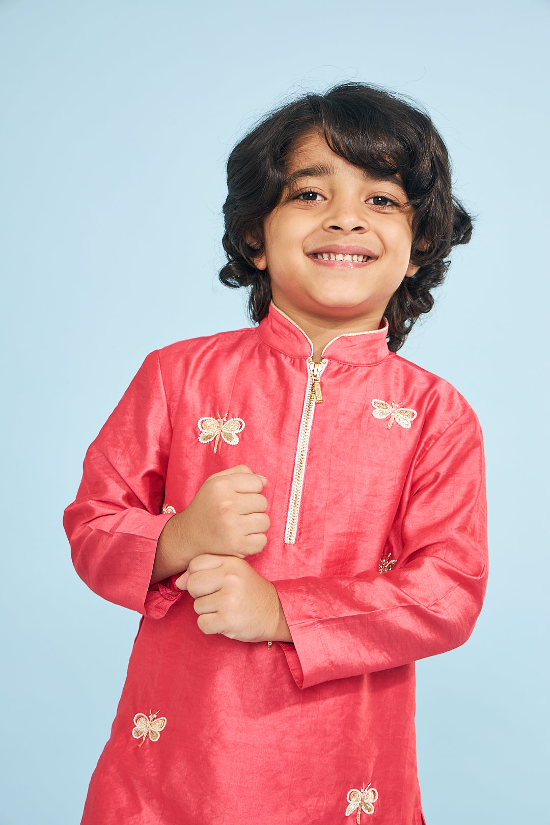 Cherry Red Boys Dragonfly Kurta With Trouser ( 2 pc set)