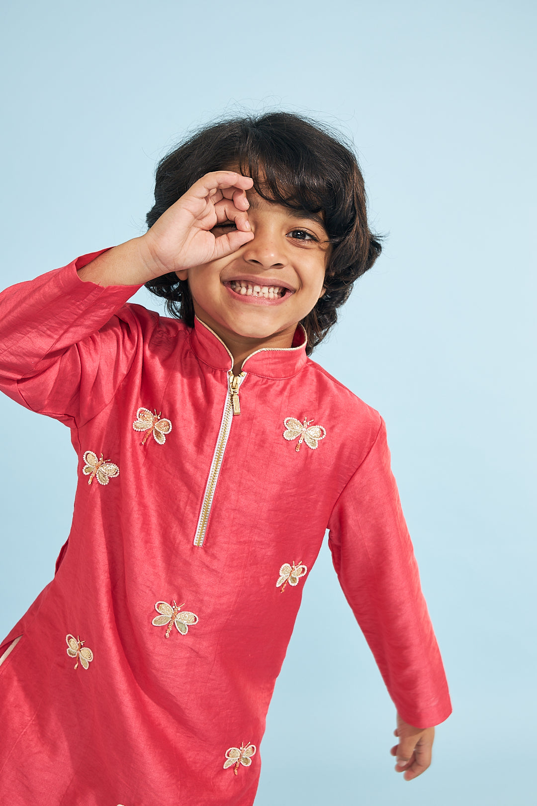 Cherry Red Boys Dragonfly Kurta With Trouser ( 2 pc set)