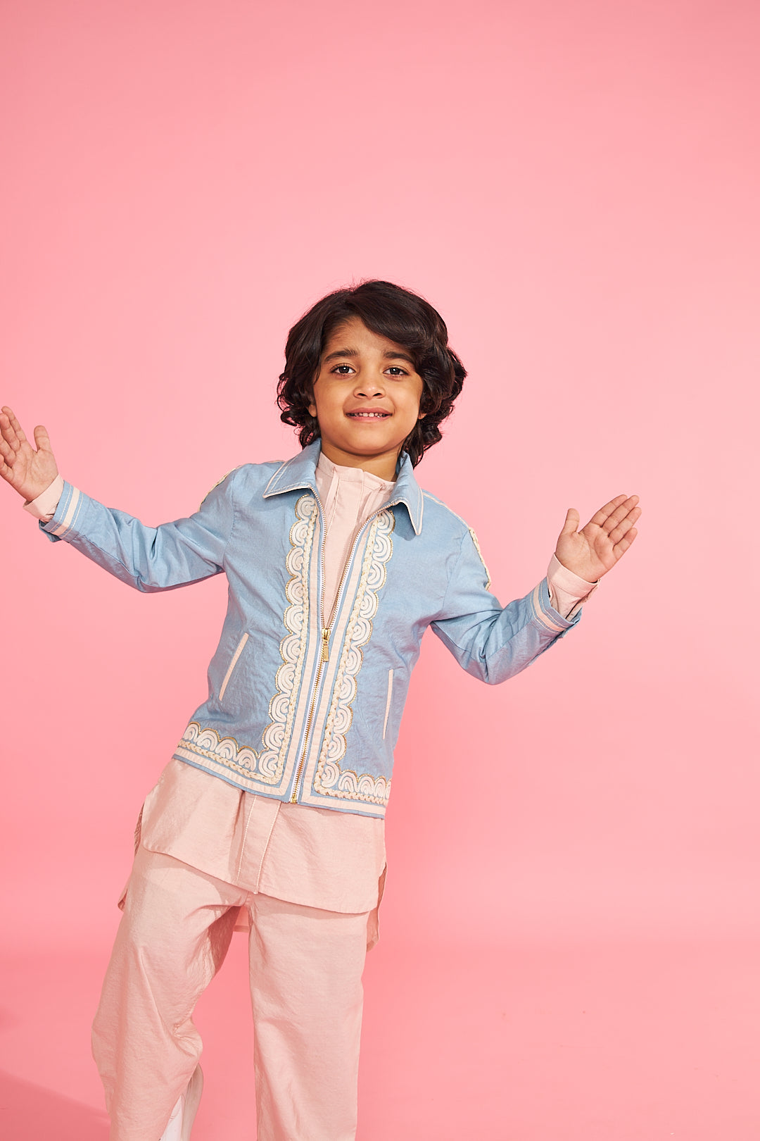 Blue Embroidered Boys Jacket (1 Pc)