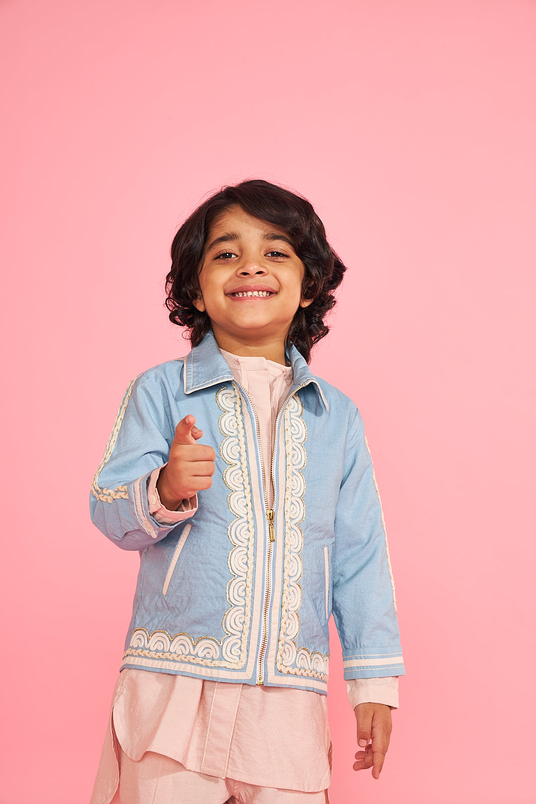 Blue Embroidered Boys Jacket (1 Pc)