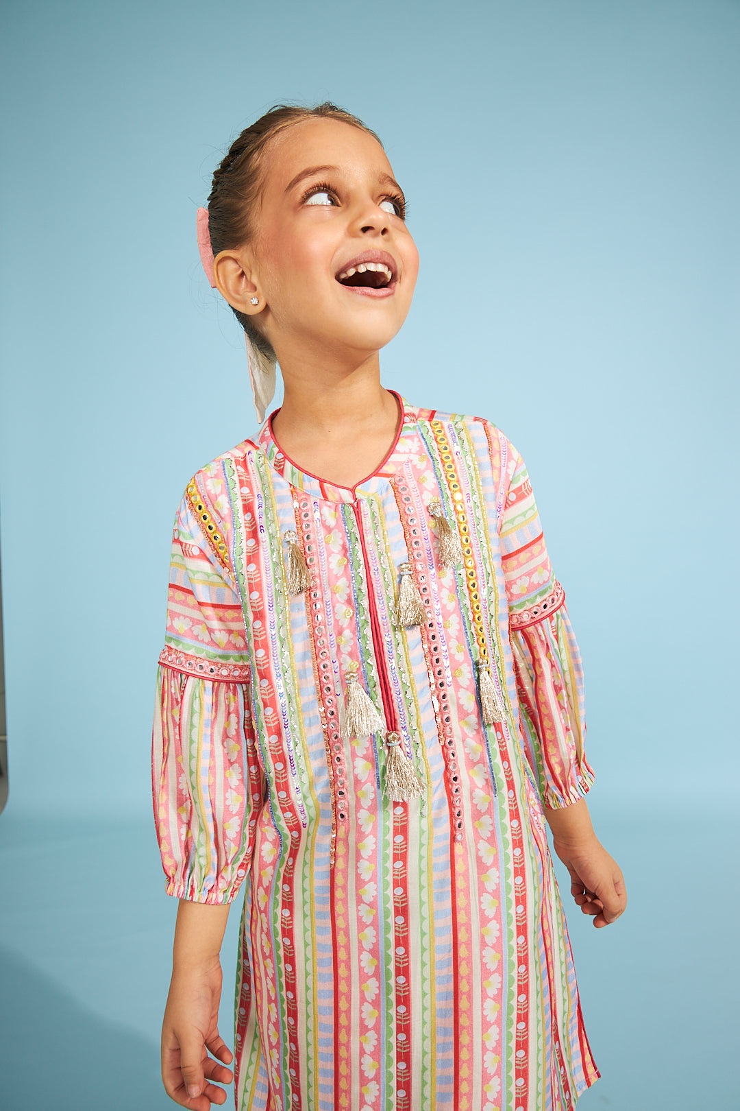 Candy Stripe Girls  Embellished Tunic Trouser Coord (2 Pc Set)