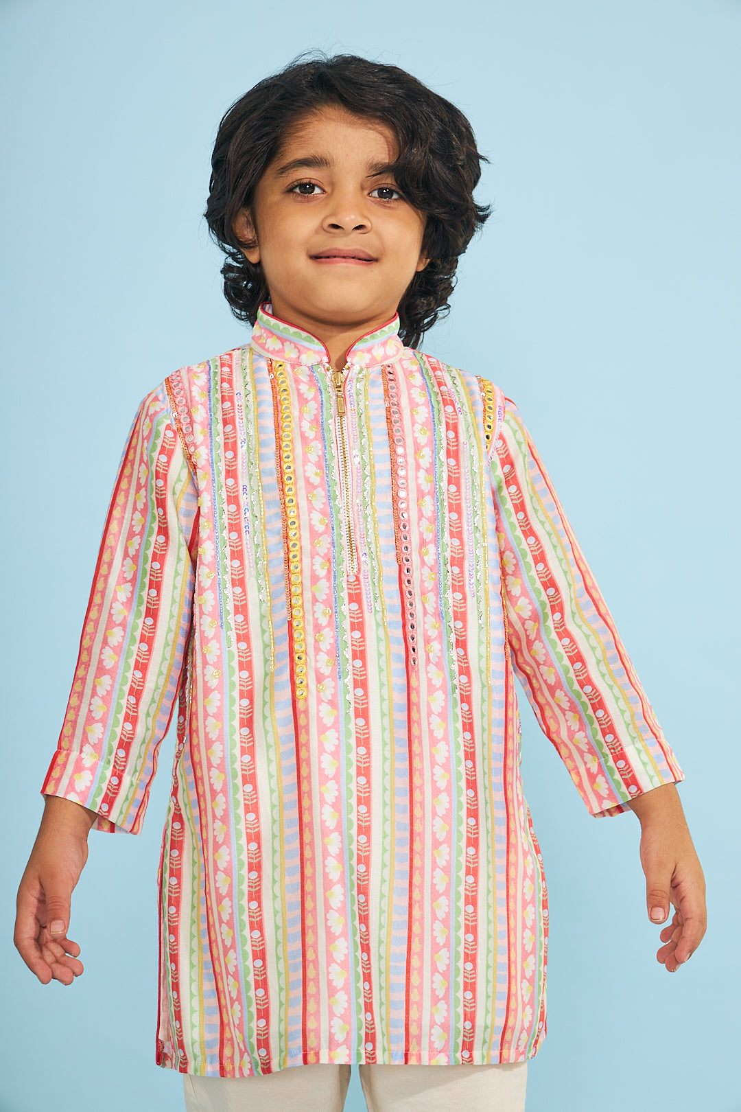 Candy Stripe Boys  Embellished Tunic Trouser Coord (2 Pc Set)