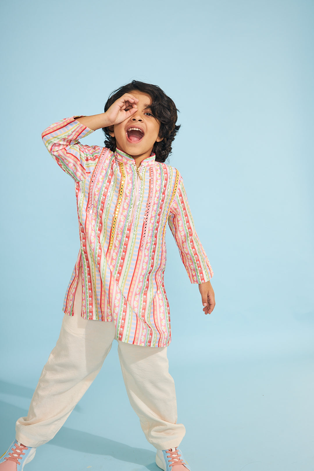 Candy Stripe Boys Embellished Jacket With Tunic And Trouser Coord (3 Pc Set)