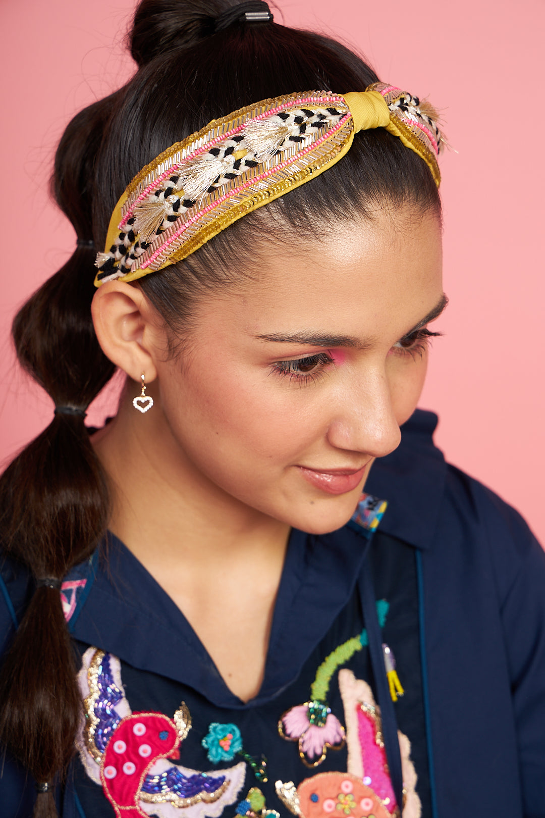 Farah Mustard narrow embroidered headband