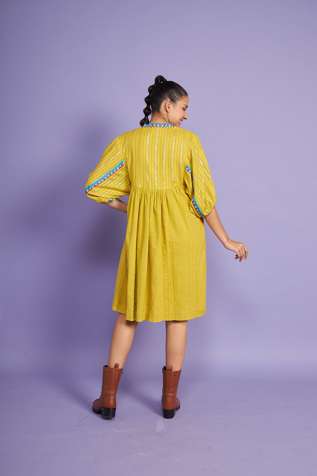 TWEETS Mustard Embroidered Dress