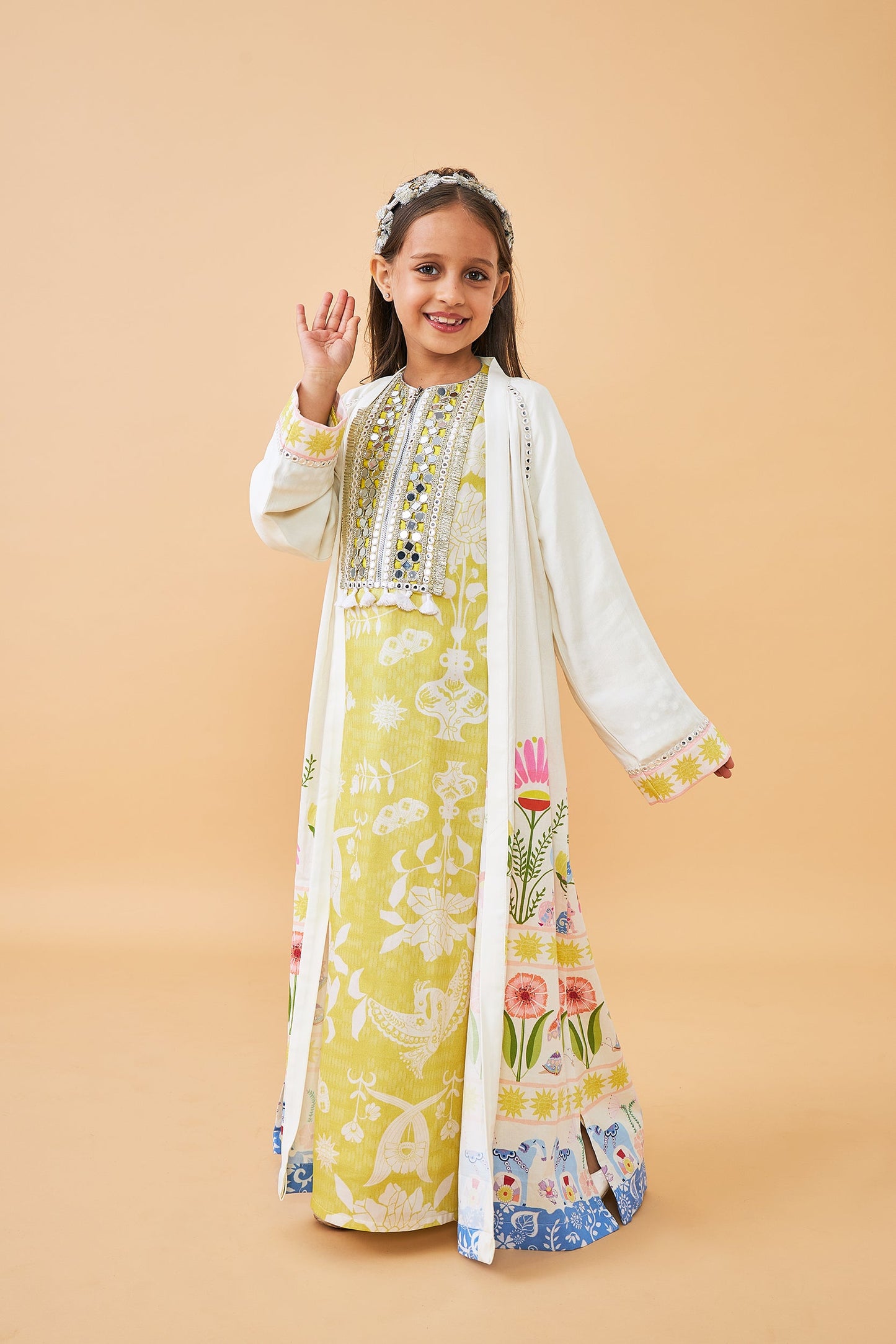Poppy Yellow Girls Long Dress with Dala Coat