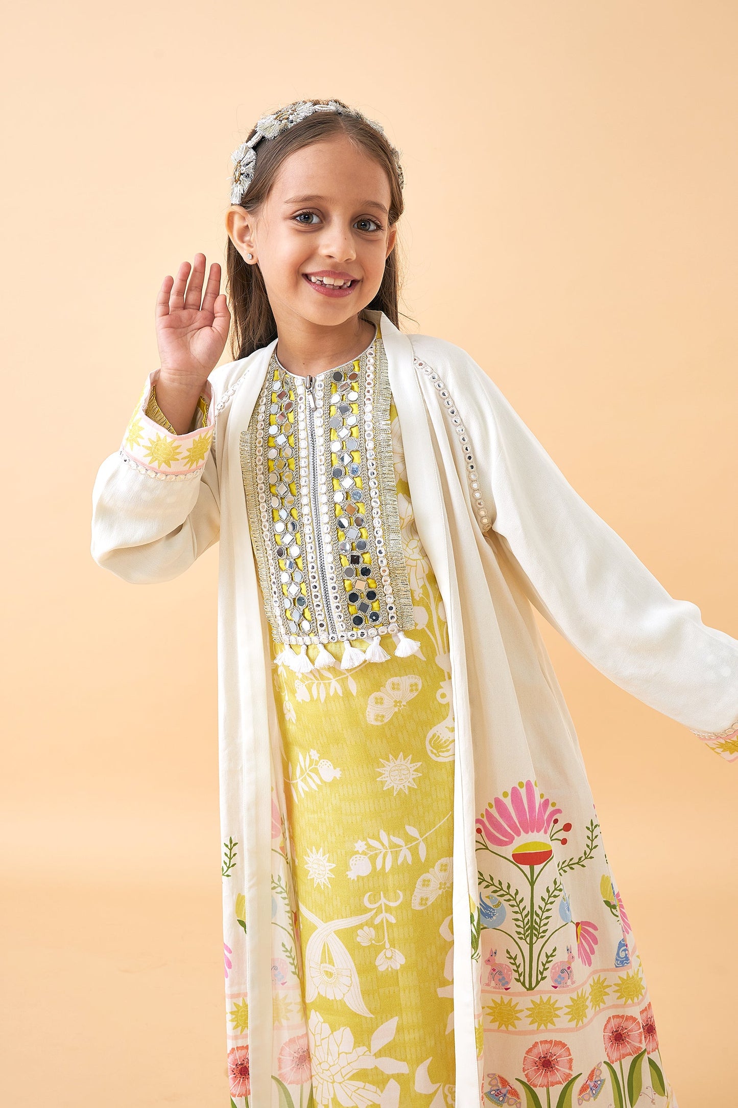 Poppy Yellow Girls Long Dress with Dala Coat