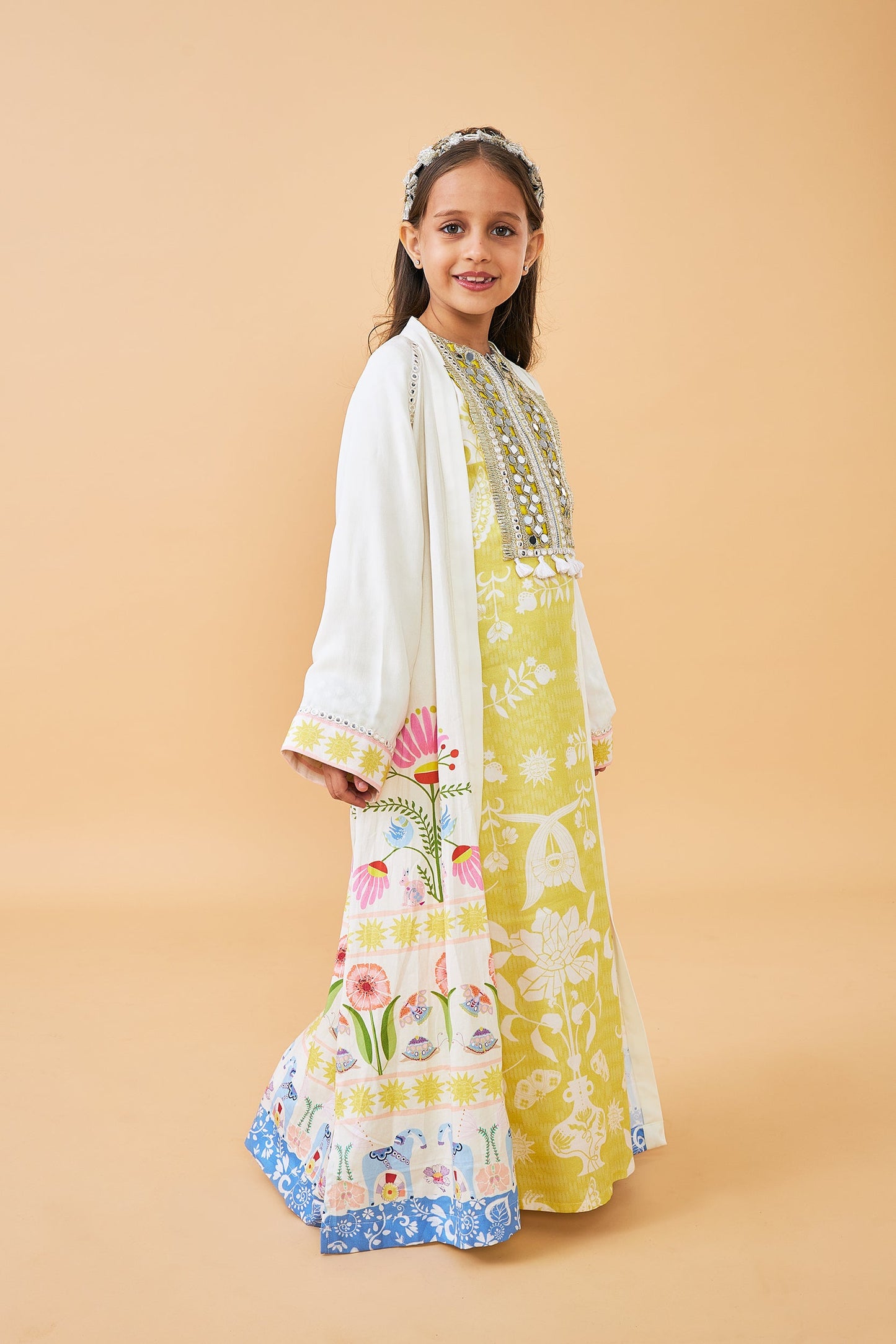 Poppy Yellow Girls Long Dress with Dala Coat