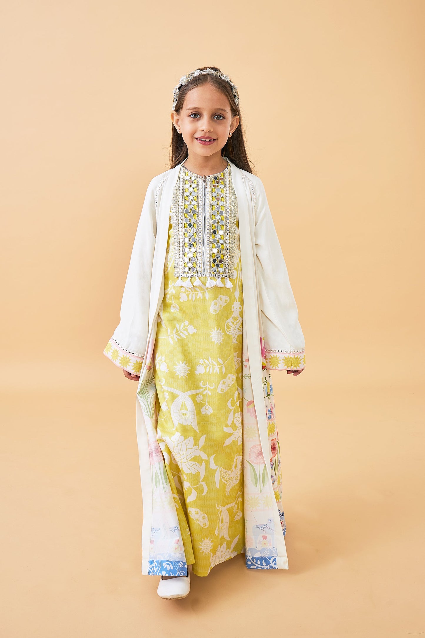 Poppy Yellow Girls Long Dress with Dala Coat