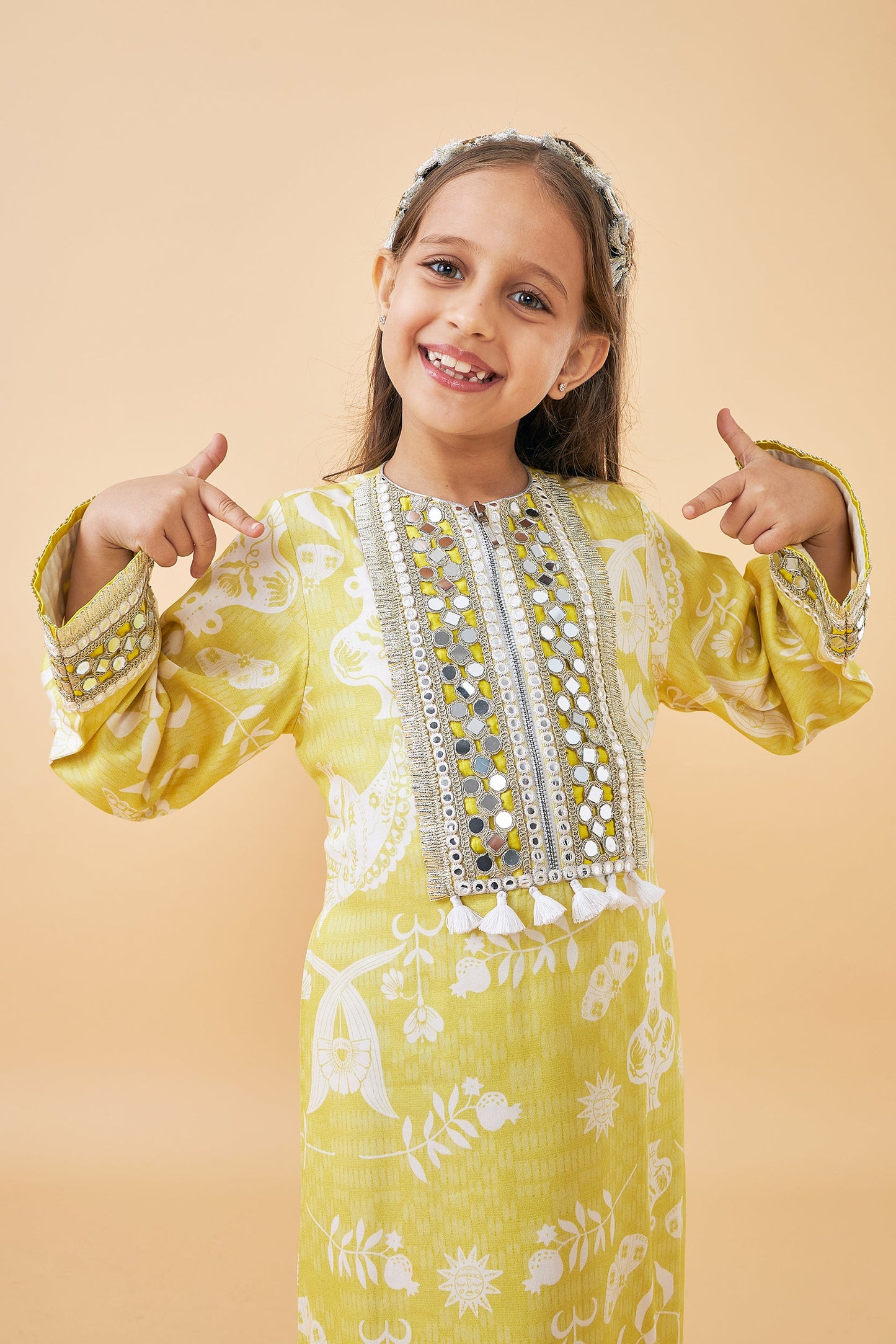 Poppy Yellow Girls Long Dress with Dala Coat