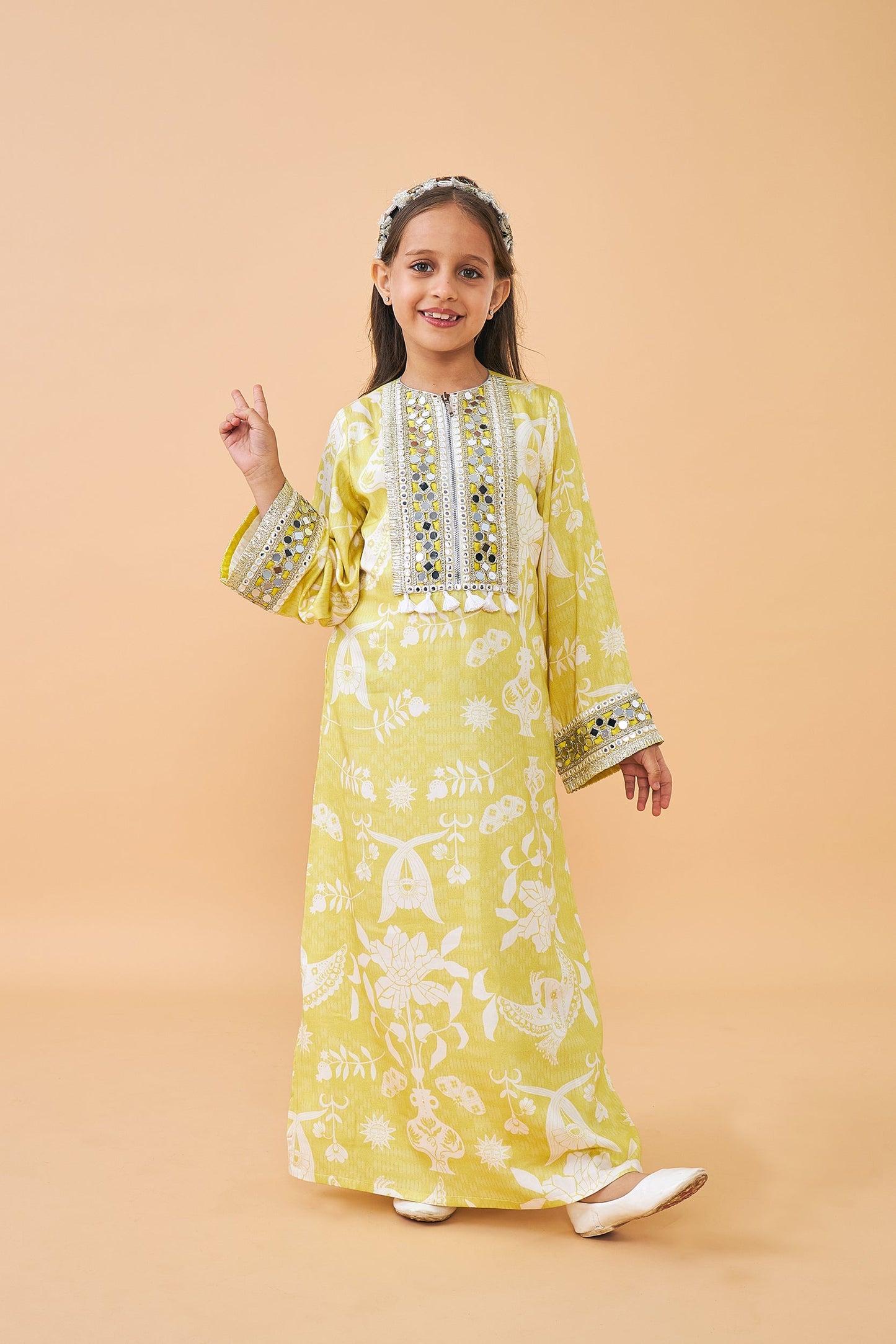 Poppy Yellow Girls Long Dress with Dala Coat