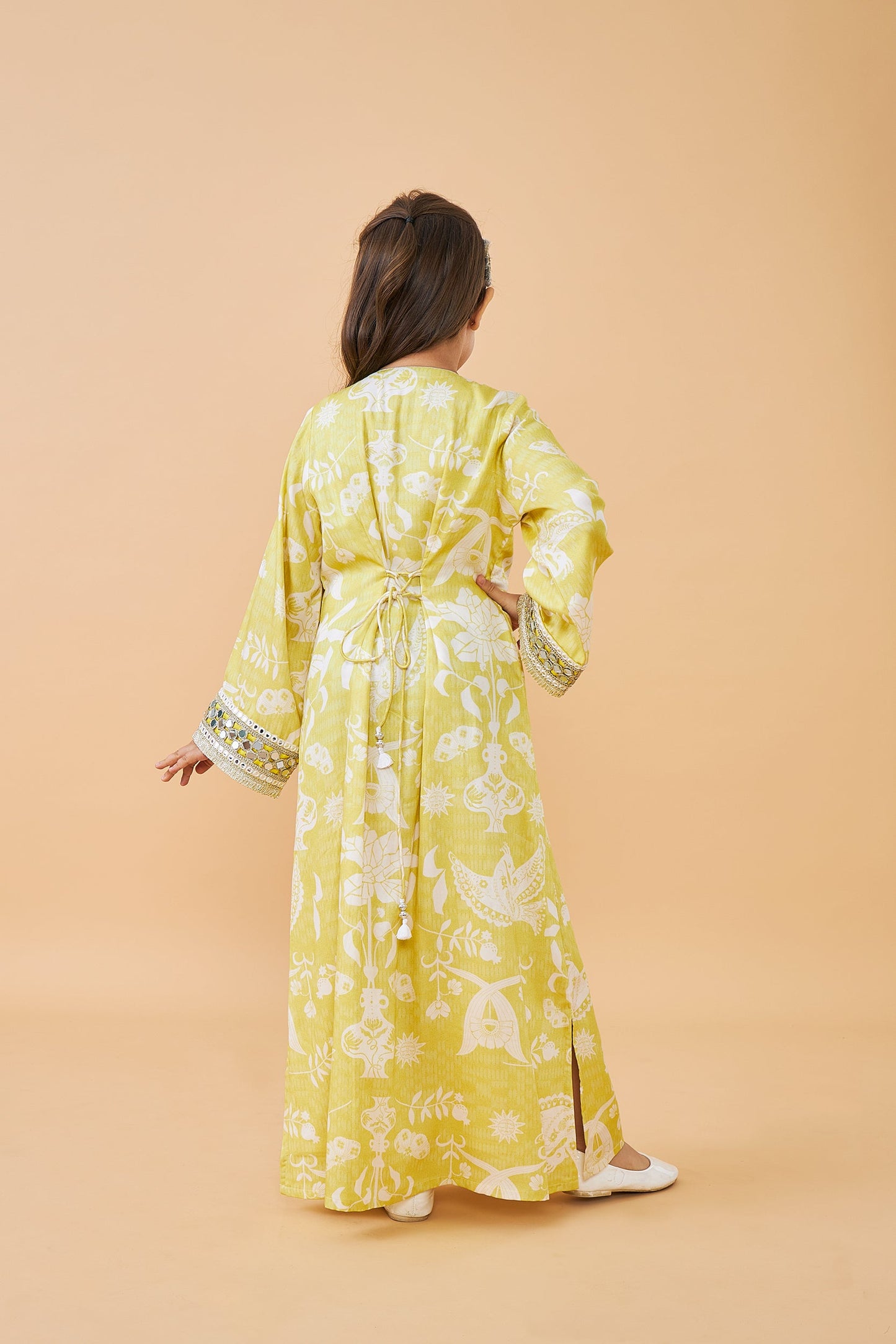 Poppy Yellow Girls Long Dress with Dala Coat