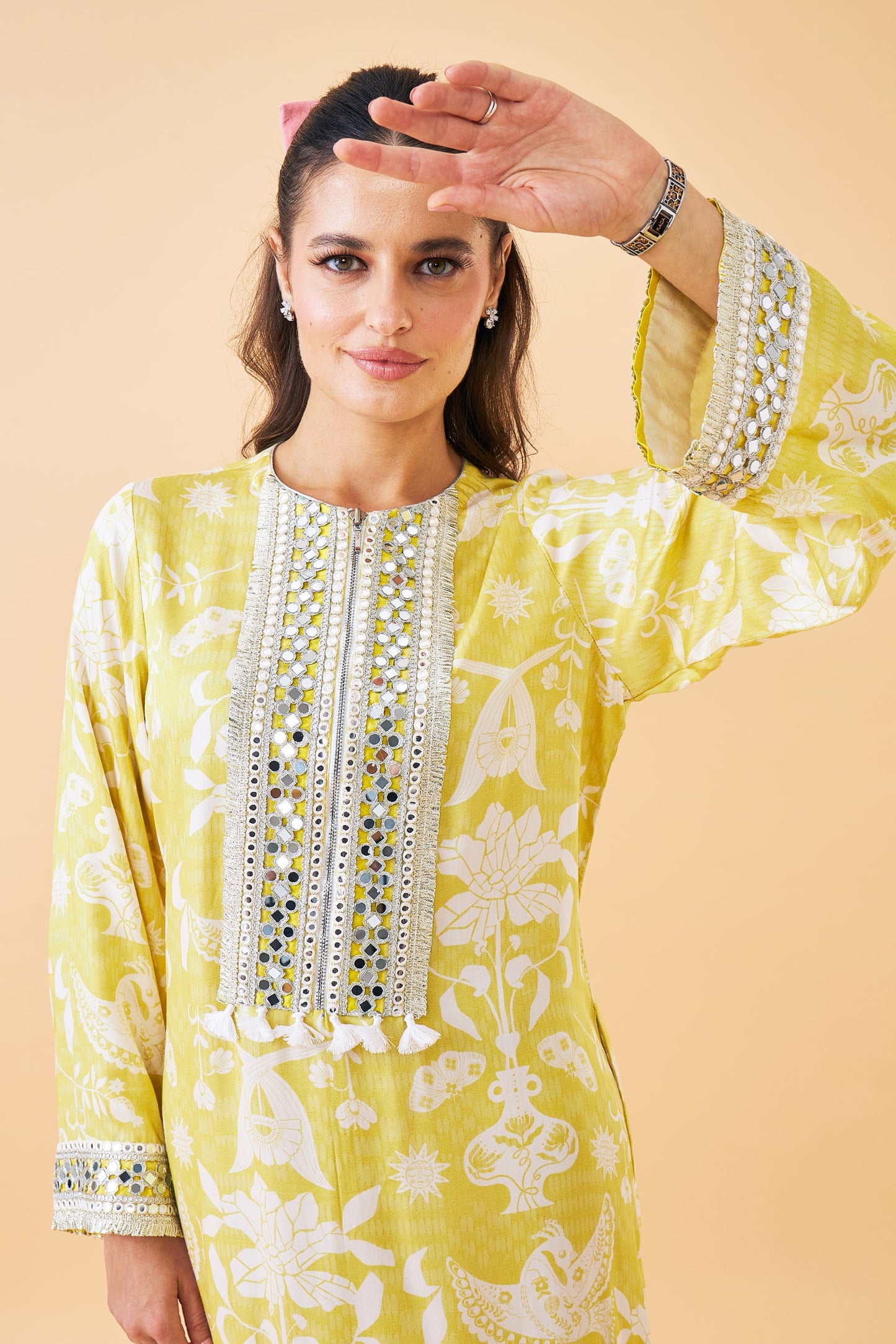 Poppy Yellow Ladies Long Dress with Dala Coat ( Set of 2 pcs)