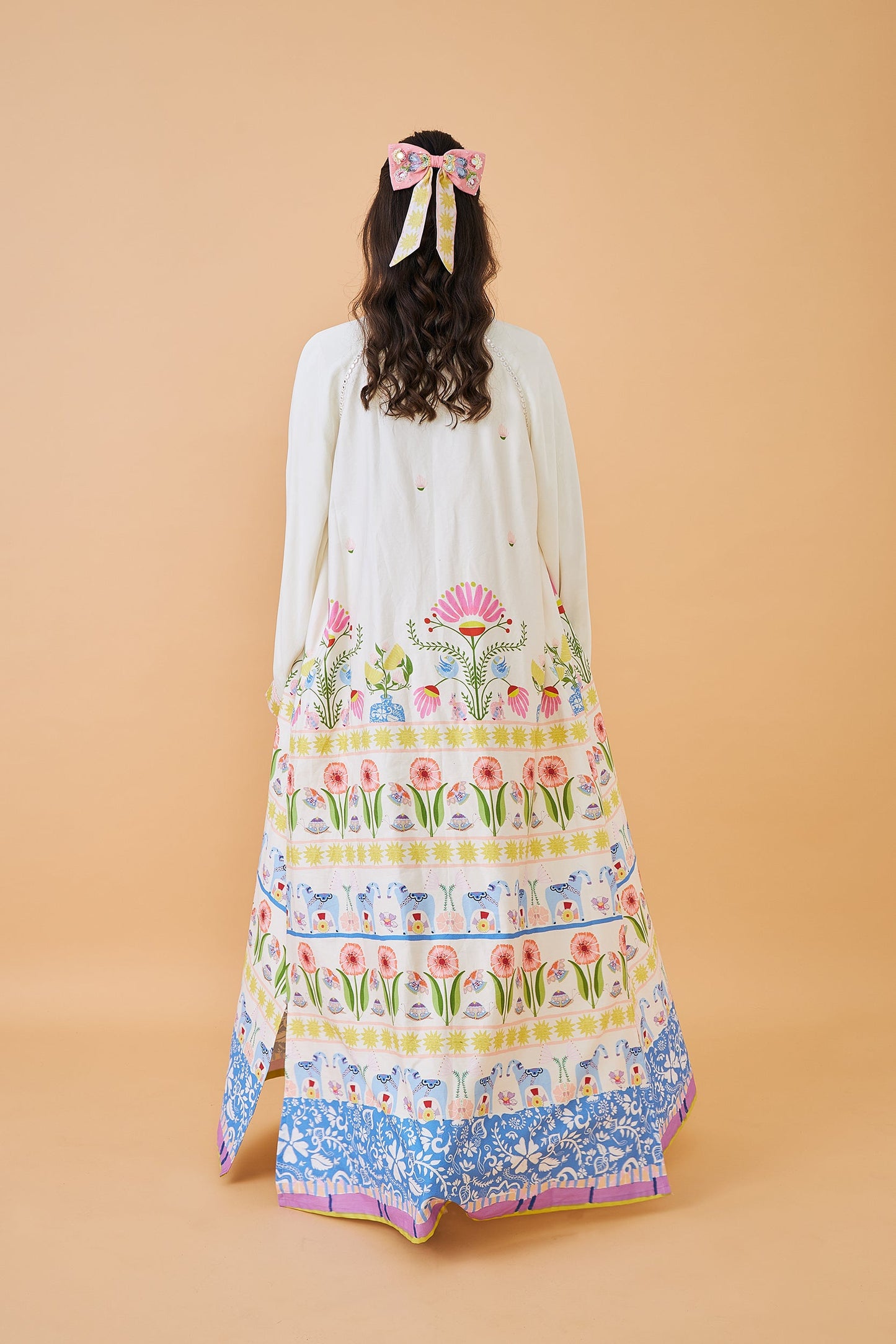 Poppy Yellow Ladies Long Dress with Dala Coat ( Set of 2 pcs)