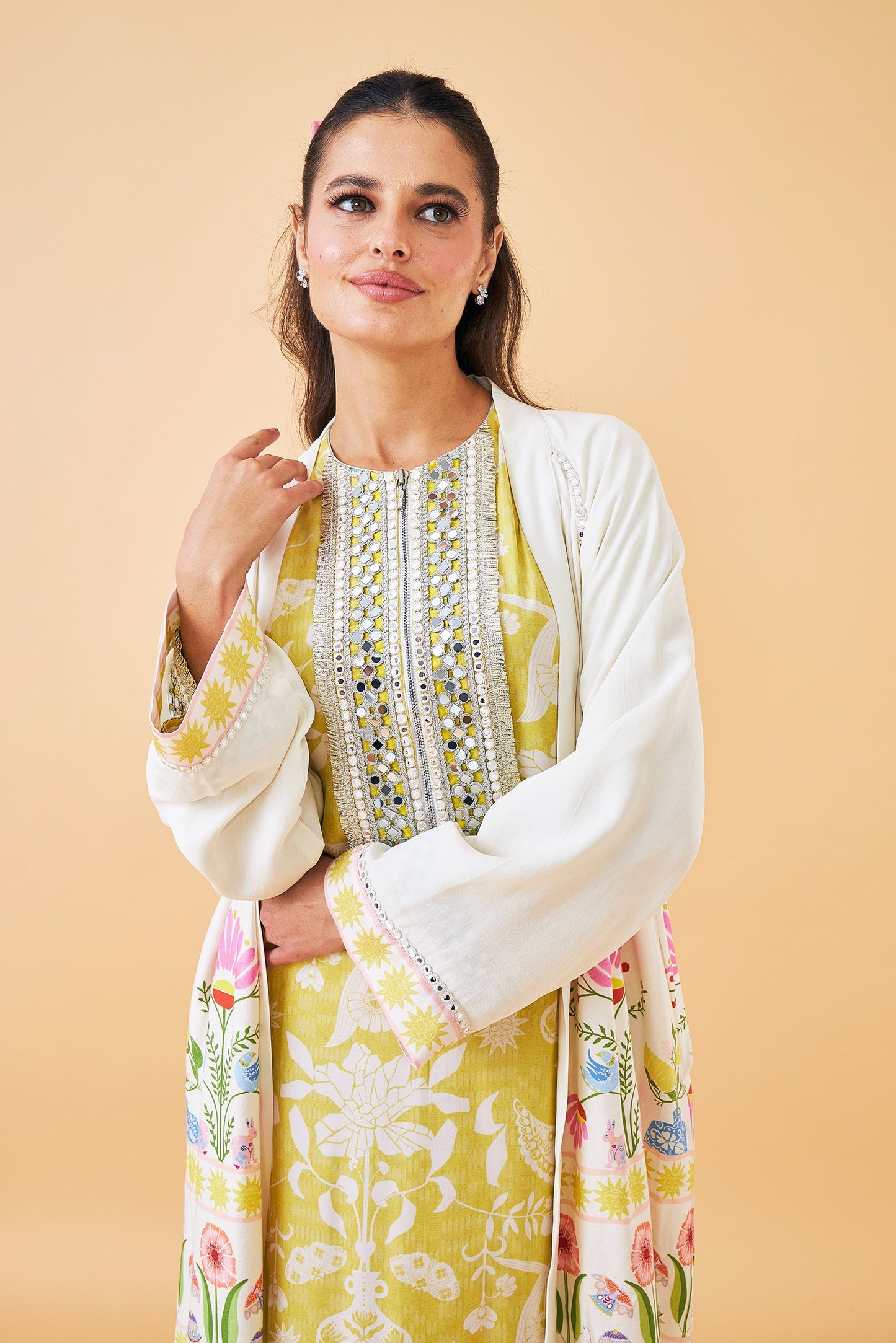 Poppy Yellow Ladies Long Dress with Dala Coat ( Set of 2 pcs)