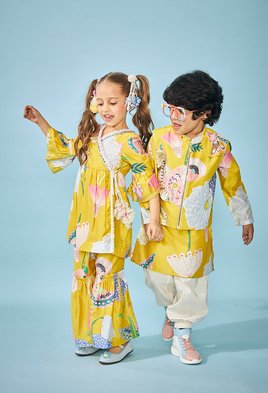 Yellow Bloom Embellished Girls & Boys Coord - Boy & Girl