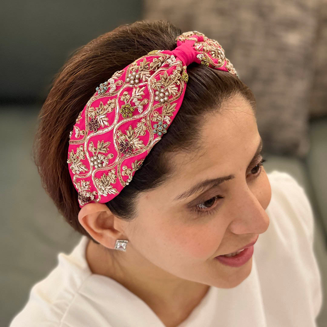 Gyselle Pink Embroidered Headband (Joey & Pooh X Payal Singhal)