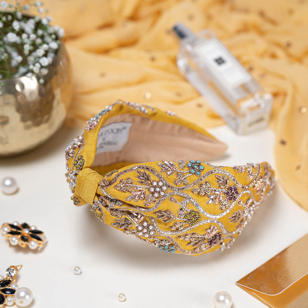 Gyselle Mustard Embroidered Headband (Joey & Pooh X Payal Singhal)