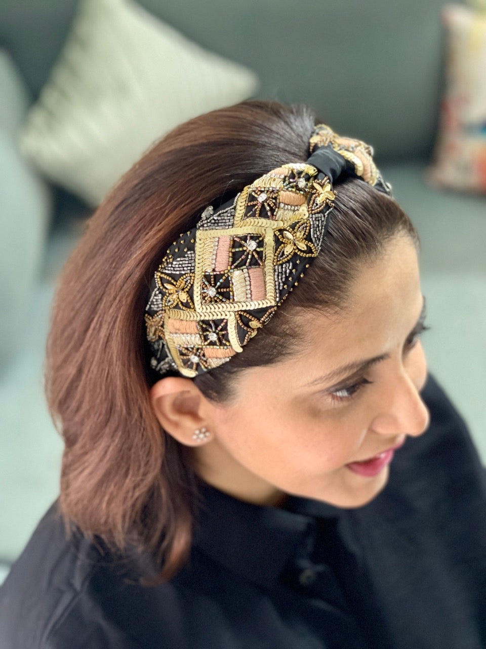 Irene Black Embroidered Headband