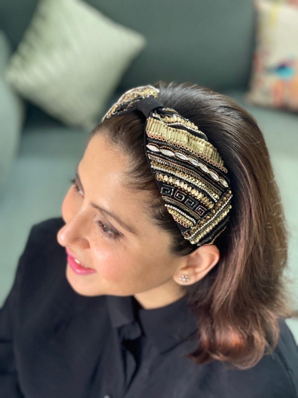 Samira Black Embroidered Headband