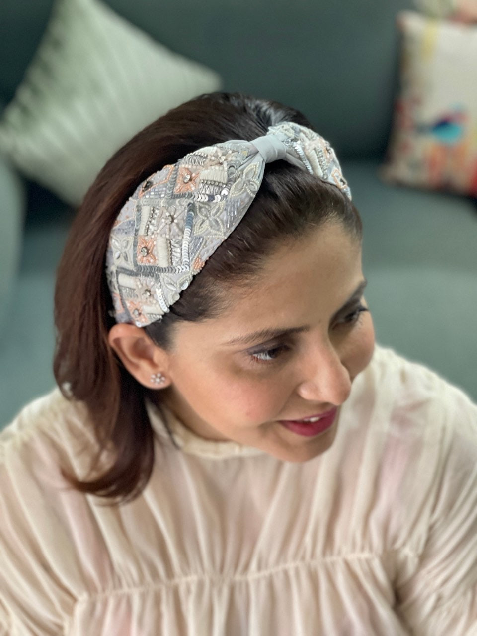 Irene Grey Embroidered Headband