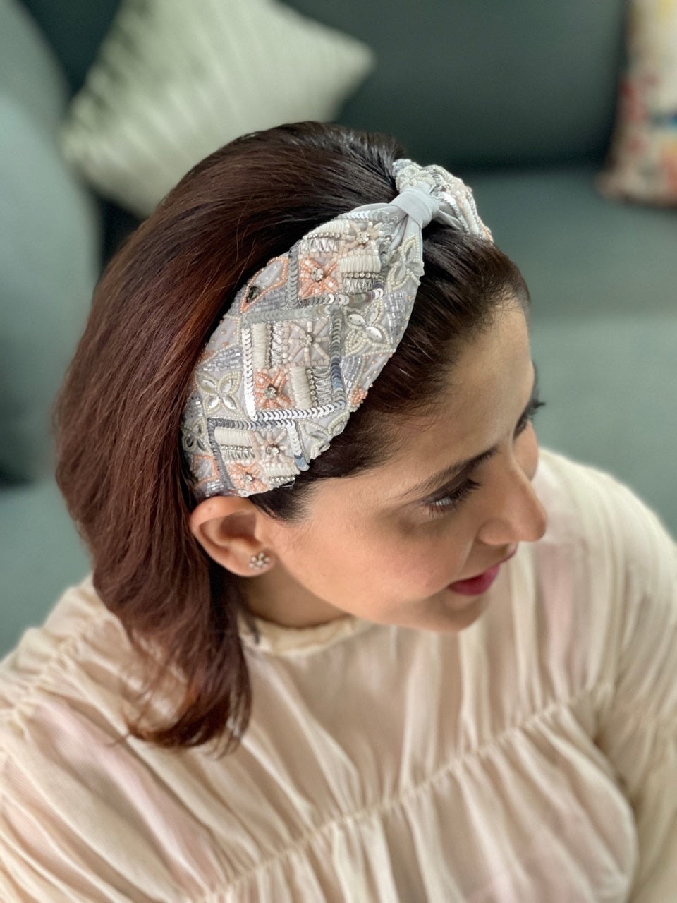 Irene Grey Embroidered Headband