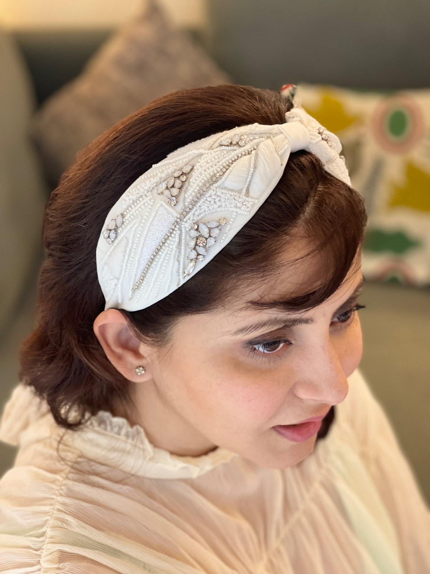Peyton White Embroidered Headband