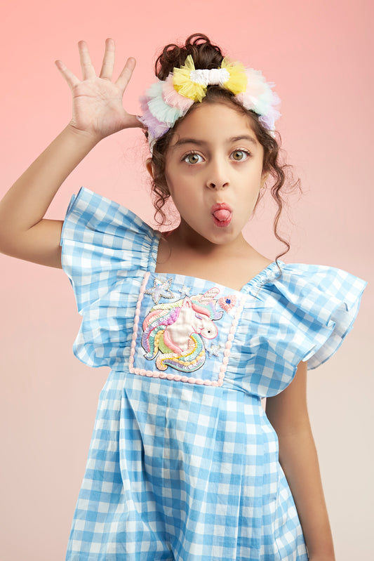 Roll Me Unicorn Embroidered Printed Playsuit Kids