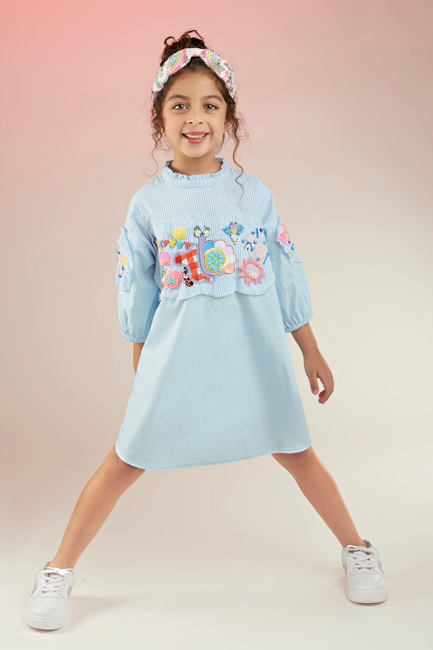 Fly High Embroidered Dress Mini For Kids - (Joey & Pooh)
