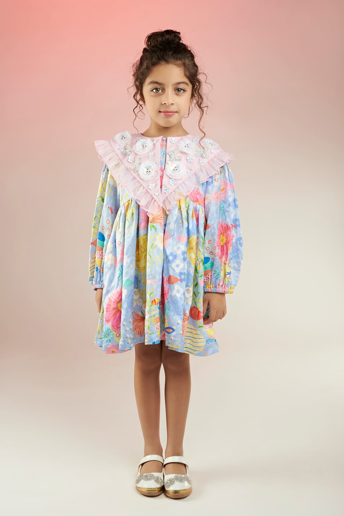 Dandy Bloom Embroidered Printed Babydoll Dress Kids  - Joey & Pooh