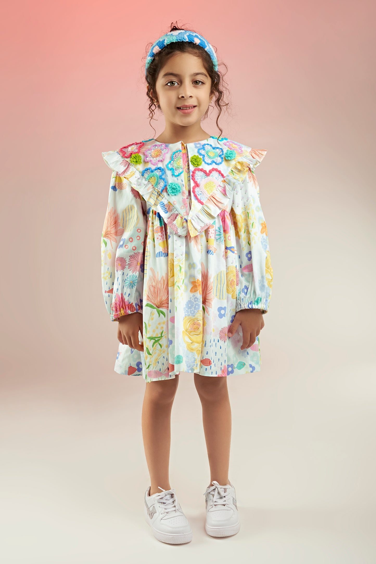 Flutter Bloom Embellished Printed Babydoll Kids Dress - Joey & Pooh