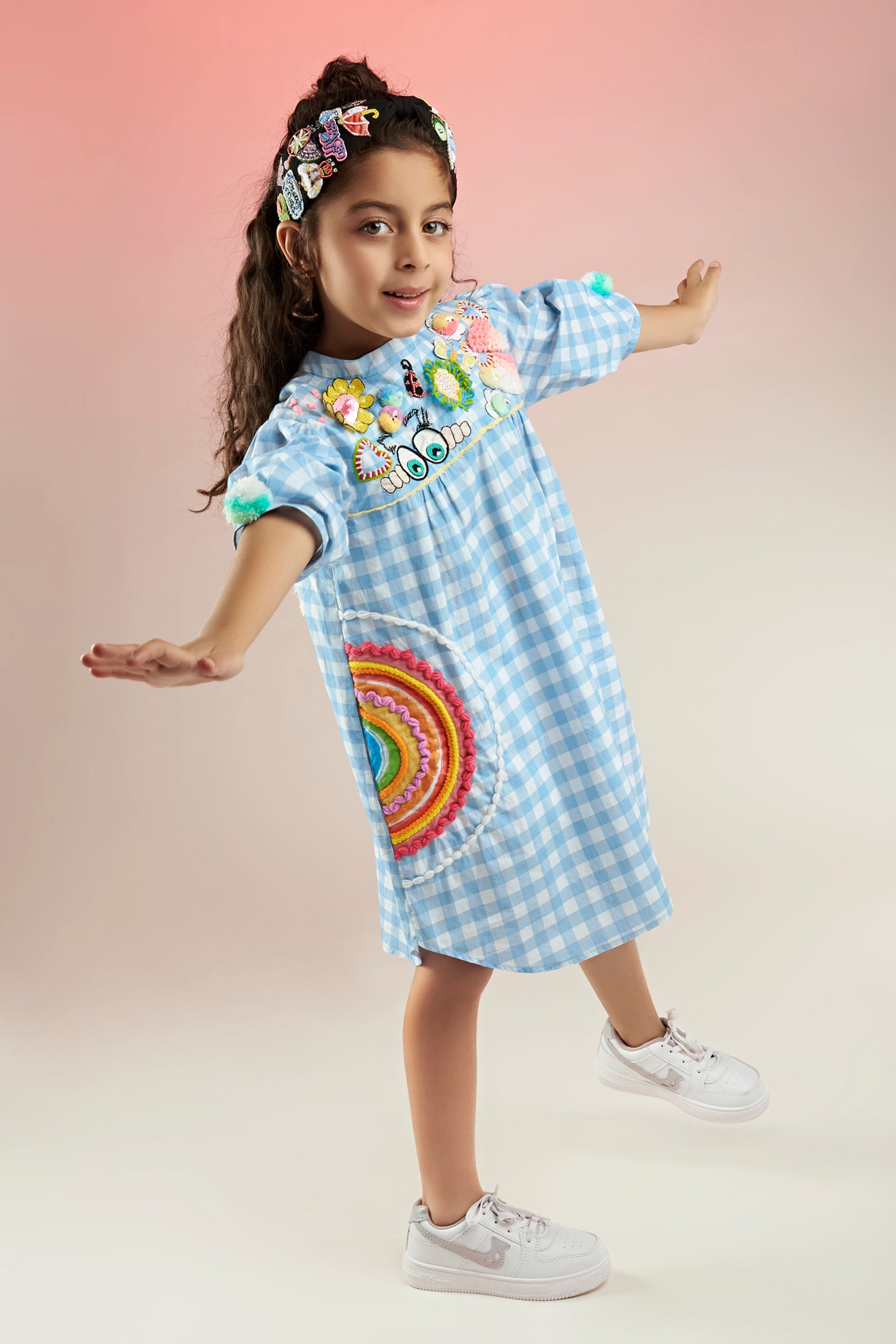 KEWT Gingham Embroidered Printed Dress Mini Kids -Joey & Pooh