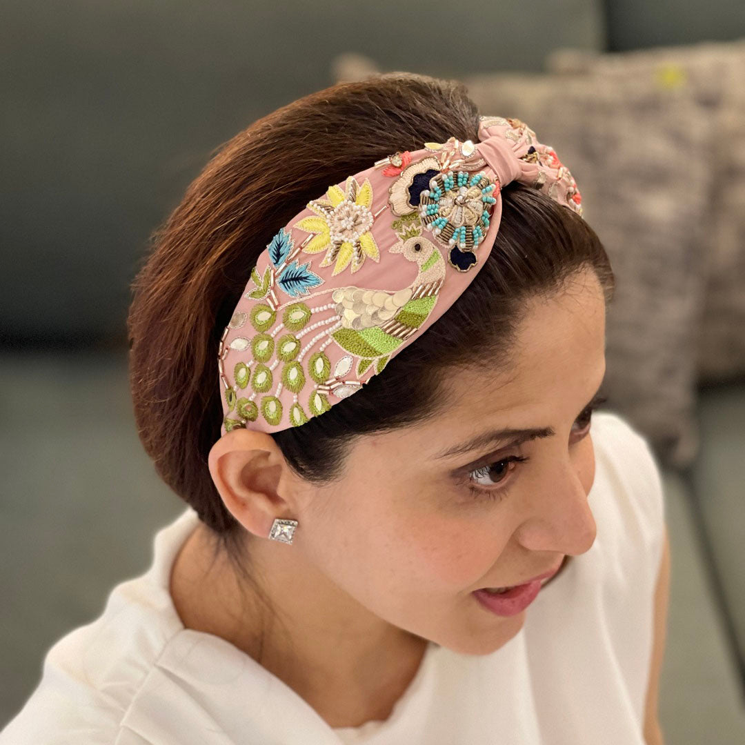 Nadine Pink Embroidered Headband (Joey & Pooh X Payal Singhal)