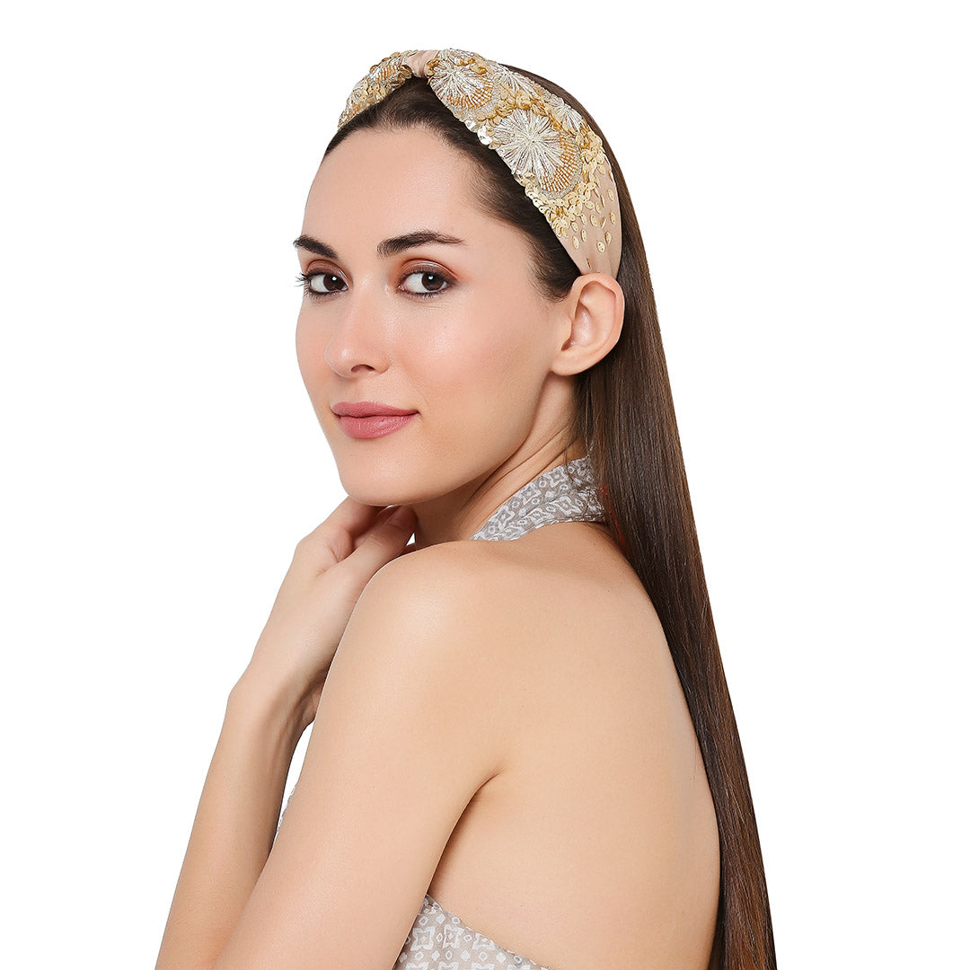Natassha Gold Embroidered Headband
