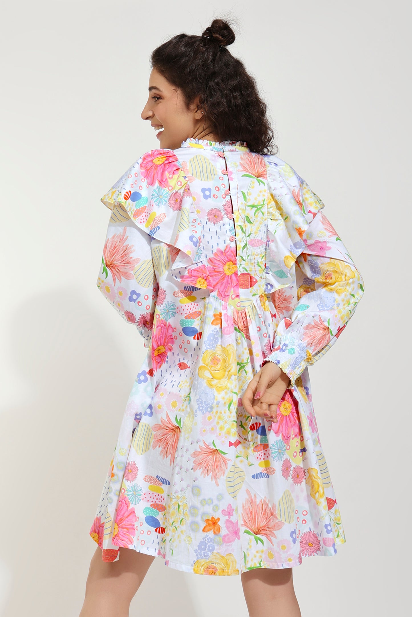Flutter Bloom Embroidered Printed Dress (Joey & Pooh)
