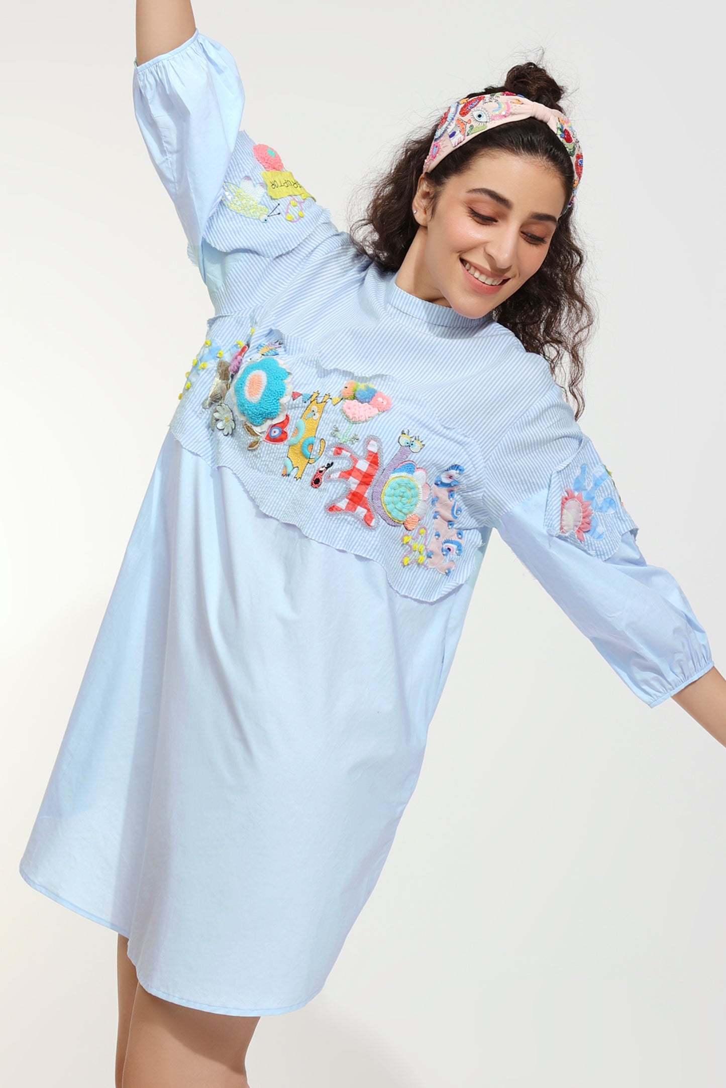 Fly High Blue Embroidered Dress (Joey & Pooh)