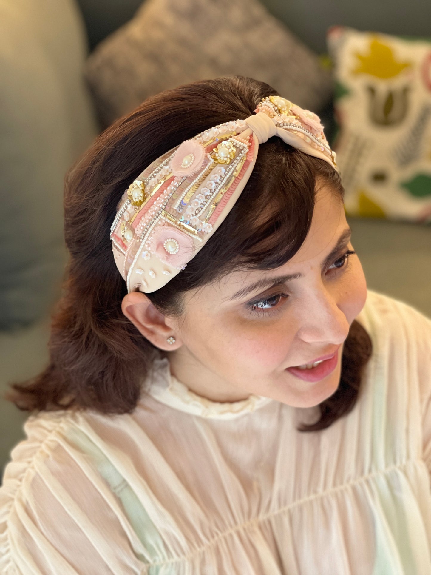 Eloise Pink Embroidered Headband