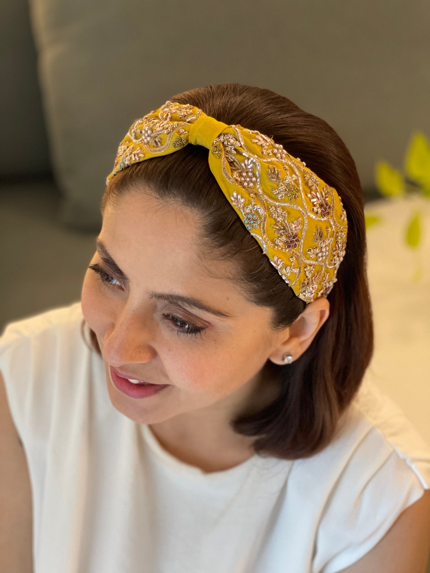 Gyselle Mustard Embroidered Headband (Joey & Pooh X Payal Singhal)