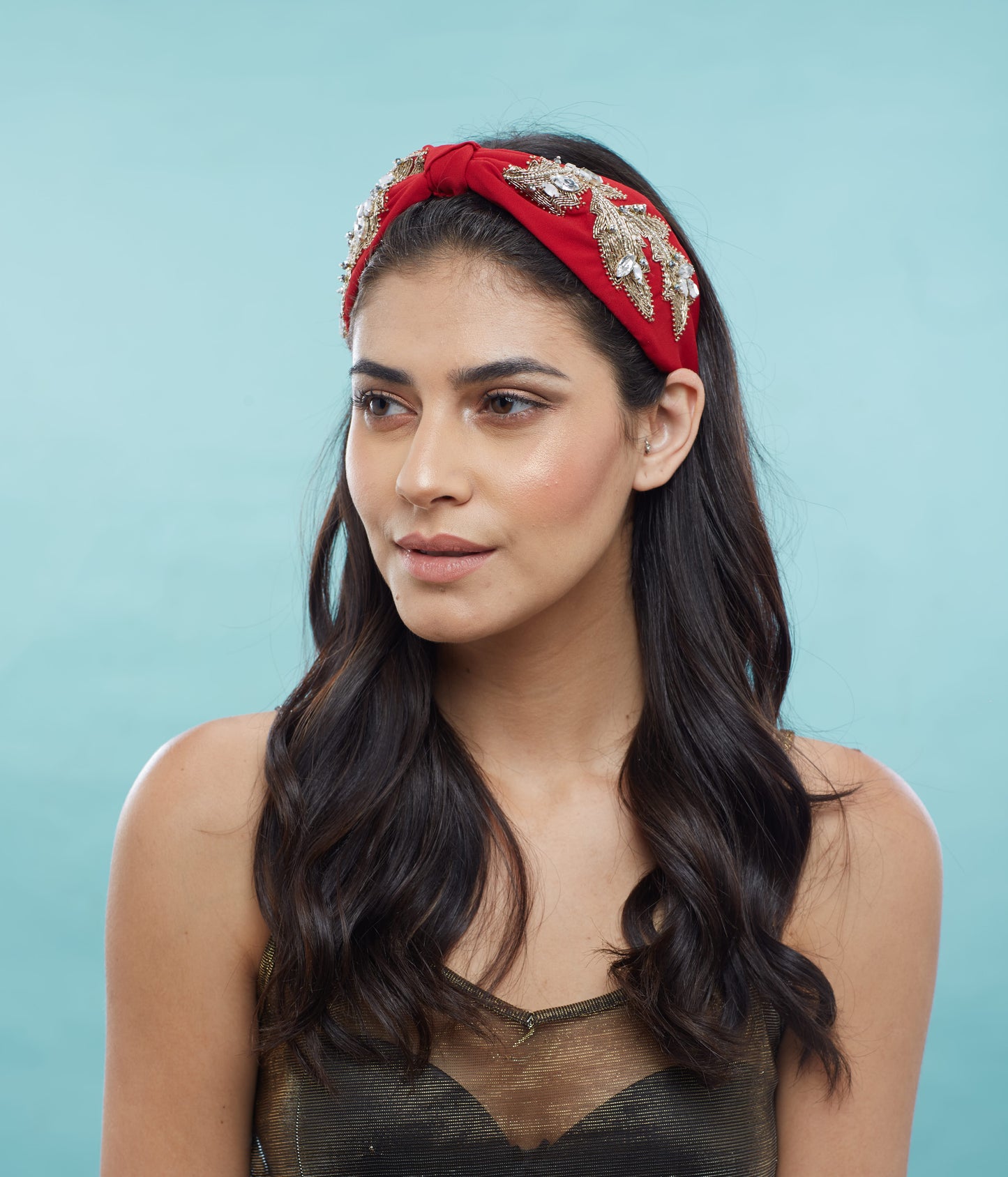 GAL RED EMBROIDERED HEADBAND
