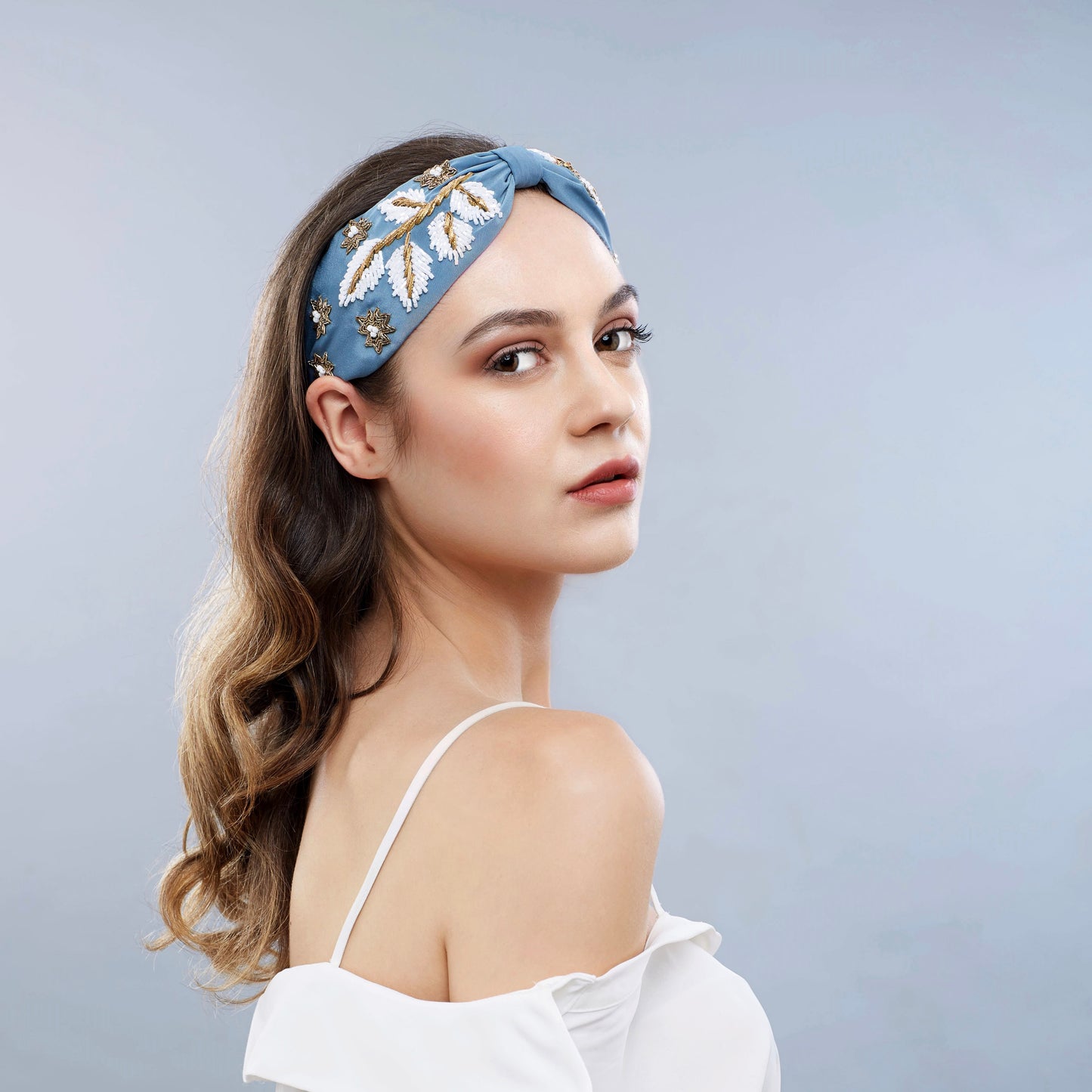 Claire Embroidered Headband-blue
